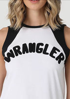 WOMEN'S WRANGLER VINTAGE LOGO RAGLAN TANK IN BRIGHT WHITE