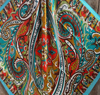 Wild rag scarf 35 x 36 aqua and teal paisley