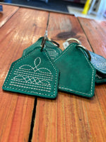 Leather key ring boot stitch turquoise