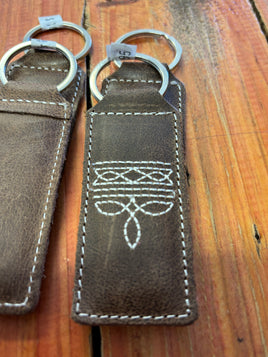 Boot stitch key ring tan leather