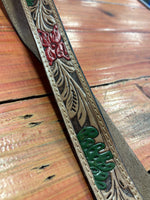 Hand tooled bag strap leather