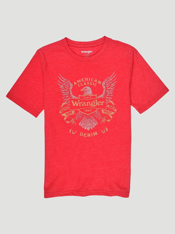 BOY'S WRANGLER AMERICAN CLASSIC EAGLE T-SHIRT IN RED HEATHER