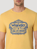 WRANGLER LONG LIVE BADGE T-SHIRT IN OCHRE HEATHER