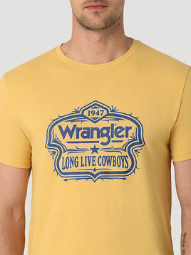 WRANGLER LONG LIVE BADGE T-SHIRT IN OCHRE HEATHER