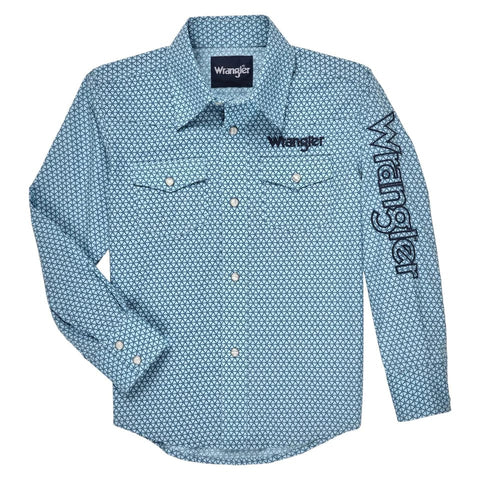 WRANGLER Men’s BLUE GEO PRINT LONG SLEEVE WESTERN SNAP SHIRT 112327795