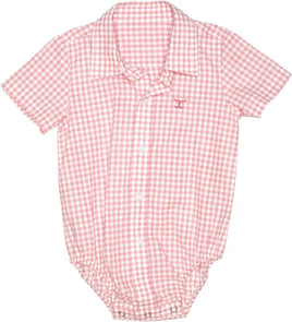 Just Country Infant Frankie Short Sleeve Full Button Jumpsuit 2 / Flamingo Pink Small Check