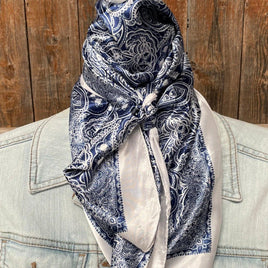 35X35" Blue & White Paisley Wild Rag / Scarf WR3403