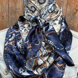 Blue, Cream and Tan Paisley Wild Rag / Scarf WR1002