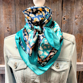 Blue and Aqua Flower and Spots Pattern Wild Rag / Scarf WR1038