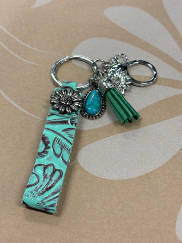 Turquoise leather key chain