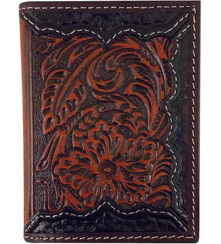 Roper Tri Fold Tooled Leather Wallet (8153100) Dark Brown