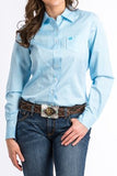 WOMEN'S TENCEL LIGHT BLUE MICRO STRIPE BUTTON-UP SHIRT