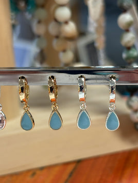 Teardrop blue enamel earrings