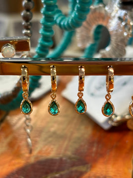 Tear drop Emerald crystal earrings