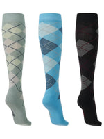 Ladies Bamboo Argyle Knee Hi Socks - 3 Pack