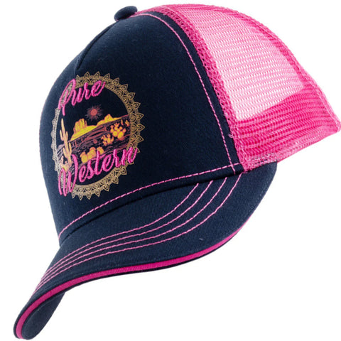 PURE WESTERN GIRLS SUNSETS TRUCKER CAP - NAVY/ PINK