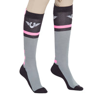 TuffRider Ladies Impulsion Knee Hi Socks: Light Charcoal/Neon Green / Standard
