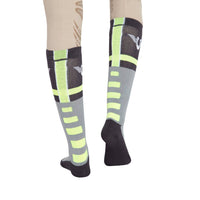 TuffRider Ladies Impulsion Knee Hi Socks: Light Charcoal/Neon Green / Standard