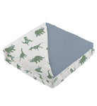 Granite Green Dinosaurs and Blue Fog Cotton Newcastle Blanket