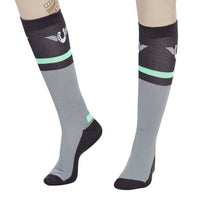 TuffRider Ladies Impulsion Knee Hi Socks: Light Charcoal/Neon Green / Standard