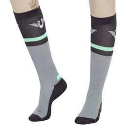 TuffRider Ladies Impulsion Knee Hi Socks: Light Charcoal/Neon Green / Standard