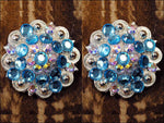 Turquoise Ab 1-1/4In Berry Concho Rhinestone Saddle Tack: Set of 2