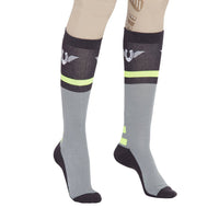 TuffRider Ladies Impulsion Knee Hi Socks: Light Charcoal/Neon Green / Standard