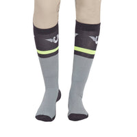 TuffRider Ladies Impulsion Knee Hi Socks: Light Charcoal/Neon Green / Standard