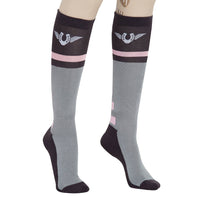 TuffRider Ladies Impulsion Knee Hi Socks: Light Charcoal/Neon Green / Standard