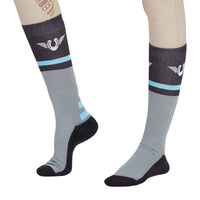 TuffRider Ladies Impulsion Knee Hi Socks: Light Charcoal/Neon Green / Standard