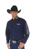 WRANGLER MENS LOGO LONG SLEEVE BUTTON DOWN SHIRT NAVY