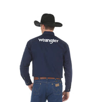 WRANGLER MENS LOGO LONG SLEEVE BUTTON DOWN SHIRT NAVY