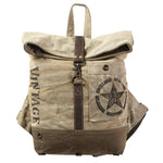 KB349 -BACKPACK Leather Upcycled Canvas Bag KB349