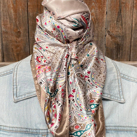 35X35"  Tan Floral Wild Rag/Scarf WR3421