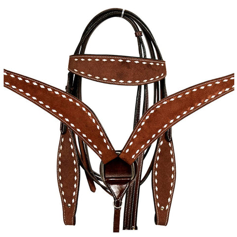 Horse Leather Headstall Breast Collar With Side Buck Stitch: Headstall & Breast Collar