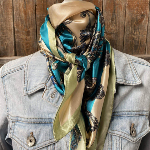 35X35" Turquoise Paisley Wild Rag / Scarf WR299