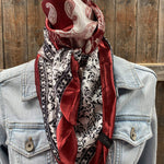 35X35"  Wine Red/Cream Paisley Wild Rag/Scarf WR687