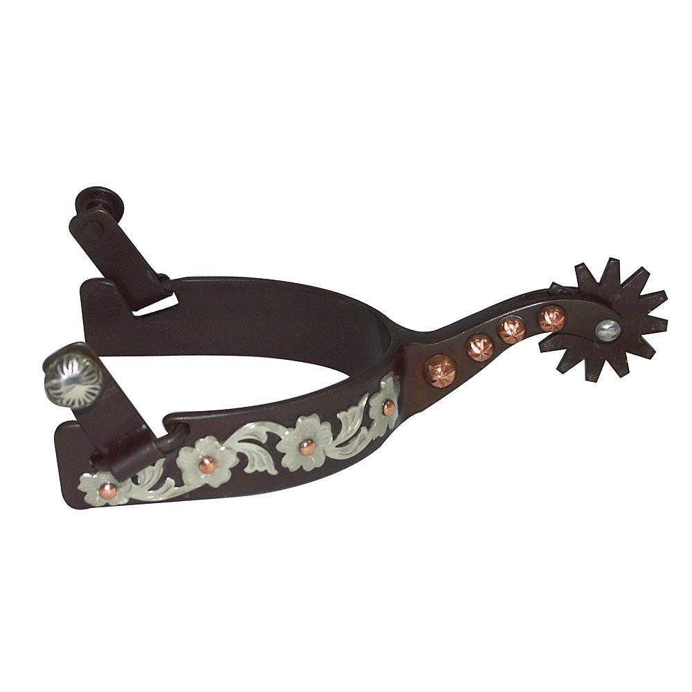 Floral Western Spurs with Silver and Copper Design - 12 Point Rowel ...