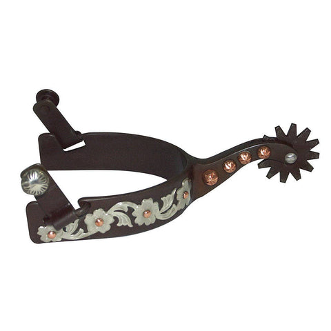 Floral Western Spurs with Silver and Copper Design - 12 Point Rowel