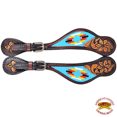 Hilason Horse Spur Strap American Leather Dark Brown Aztec