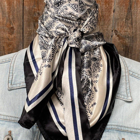 35X35"  Blue & Cream Paisley Wild Rag/Scarf WR3408