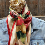 35X35"  Red Green & Gold Floral Wild Rag / Scarf WR832