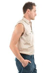 MENS HALF PLACKET LIGHT COTTON SLEEVELESS SHIRT HCP1103002