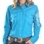 Ladies wrangler logo shirt aqua